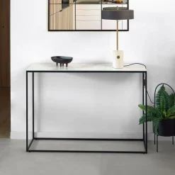 Outlet Kave Home Sidetable Rewena Keramiek met marmer-look 110cm, kleur Wit