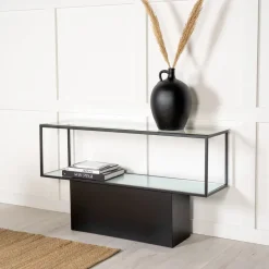 Outlet Nohr Sidetable Sheema 130 x 35cm Glas met metaal Zwart