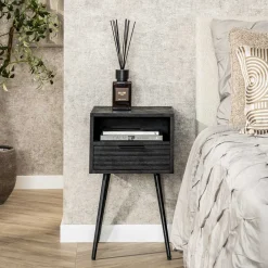 Best LifestyleFurn Smal Nachtkastje Novy Mangohout met 1 lade, kleur zwart Massief mango zwart