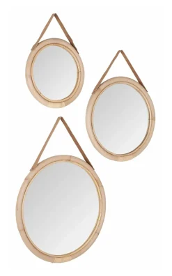 Outlet MUST Living Spiegel San Jose Rotan, Set van 3 stuks Naturel