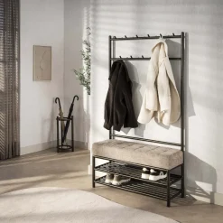 Discount LifestyleFurn Staande Kapstok Karalynn Met 11 haken en bankje, Stof en staal