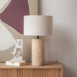 Best By-Boo Tafellamp Amara Travertin en Linnen, 60cm Natuurlijk