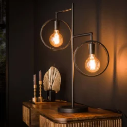 Online LifestyleFurn Tafellamp Holley 2-lamps, Ø22cm, kleur Charcoal