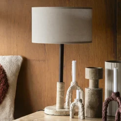 Best Dutchbone Tafellamp Jackson Travertin en hout, 61cm hoog