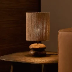 New Kave Home Tafellamp Kor Acaciahout en jute, 43cm hoog