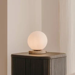 Kave Home Tafellamp Malachi Travertin en glas