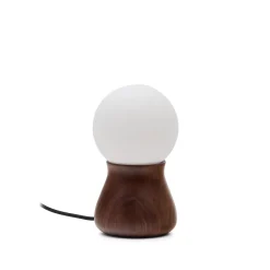 Outlet Kave Home Tafellamp Okeni Notenhout en glas, 26cm