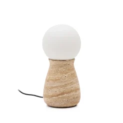 Outlet Kave Home Tafellamp Okeni Travertin en glas, 32cm Taupe