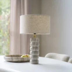 Clearance By-Boo Tafellamp Patron Marmer en Linnen, 55cm Beige