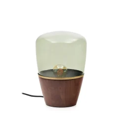 Best Kave Home Tafellamp Silex Notenhout en glas, 30cm Groen