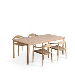 Clearance Kave Home Tuinset Met Sori tuintafel en 4 Nina stoelen, 200 x 100cm, kleur Beige