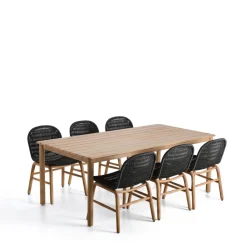 Discount Kave Home Tuinset Met Sori tuintafel en 6 Alipa stoelen, 200 x 100cm, kleur Donkergrijs Antraciet