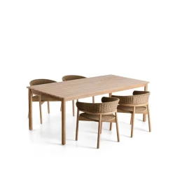 Sale Kave Home Tuinset Met Sori tuintafel en 4 Arinella stoelen, 200 x 100cm, kleur Beige