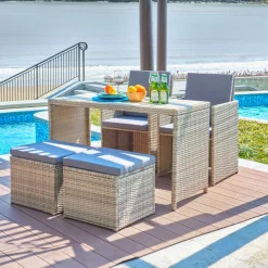 Online Artistiq Living Tuinset Shareema Tafel + 2 stoelen + 2 krukken, Polyrotan