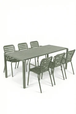 Discount Zuiver Tuinset Vondel Met tuintafel en 6 stoelen met armleuning, 214 x 97cm