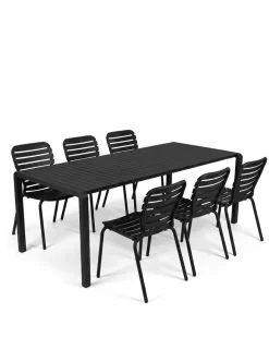 Discount Zuiver Tuinset Vondel Met tuintafel en 6 stoelen met armleuning, 214 x 97cm