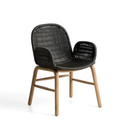 Outlet Kave Home Tuinstoel Alipa Met armleuning, Acaciahout en touw