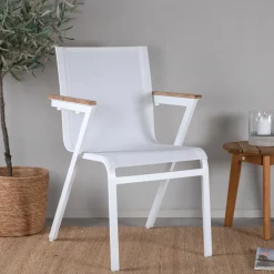 Best Nohr Tuinstoel Constantina Textileen en teak Wit