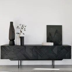 Clearance Ethnicraft TV-meubel Graphic Gevernist Teakhout Zwart