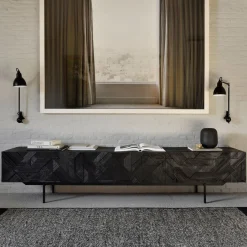 Clearance Ethnicraft TV-meubel Graphic Gevernist Teakhout Zwart