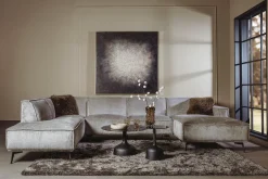 Outlet Tower Living U-bank Leeds 350cm, Chenille, kleur Lichtgrijs