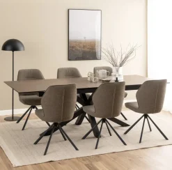 Online Bendt Uitschuifbare Eettafel Line Keramiek, kleur Bruin