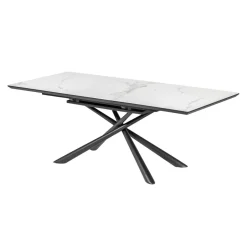 Best Kave Home Uitschuifbare Eettafel Theone Keramiek met marmerlook, 160-210 x 90cm Wit