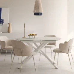 New Kave Home Uitschuifbare Eettafel Yodalia Glas, 130-190 x 100cm, kleur Wit