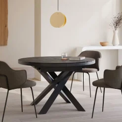 Outlet Kave Home Uitschuifbare Eettafel Yodalia keramiek met marmerlook, 130-190 x 100cm Zwart