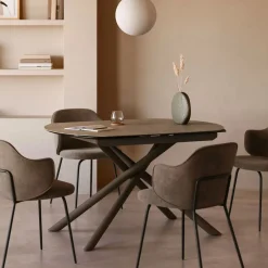 Online Kave Home Uitschuifbare Eettafel Yodalia Keramiek, 130-190 x 100cm, kleur Bruin