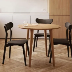 Kave Home Uitschuifbare Ronde Bistrotafel/Eettafel Oqui Eikenhout, 90-170 x 90cm