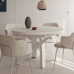 Outlet Kave Home Uitschuifbare Ronde Eettafel Vashti Glas, 120-160 x 120cm