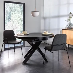 Outlet Kave Home Uitschuifbare Ronde Eettafel Vashti Glas, 120-160 x 120cm