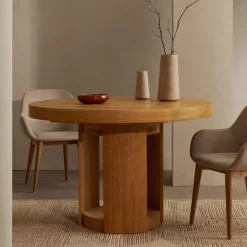 Online Kave Home Uitschuifbare Ronde Eettafel Artis Eiken