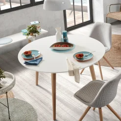 Discount Kave Home Uitschuifbare Ronde Eettafel Oqui, 120 - 200 x 120cm, kleur Wit