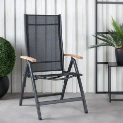 Hot Nohr Verstelbare Tuinstoel Taysha Textileen en teak Zwart