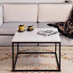 Hot Artistiq Living Vierkante Salontafel Rodrigo Wit Marmer en Staal, 75cm