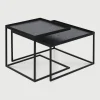 Hot Ethnicraft Vierkante Salontafel Tray Gelakt Hout, Set van 2 stuks