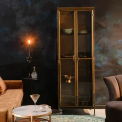 Clearance Dutchbone Vitrinekast Gertlush Antique Brass, 184 x 63.5cm Goud