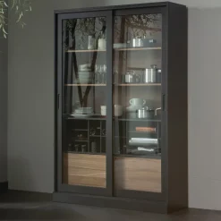 Outlet WOOOD Vitrinekast James Grenenhout, 200 x 125cm Zwart