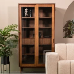 Outlet LABEL51 Vitrinekast Jule Eiken en glas, 180 x 100cm