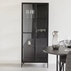 Hot ZILT Vitrinekast Reka Zwart metaal