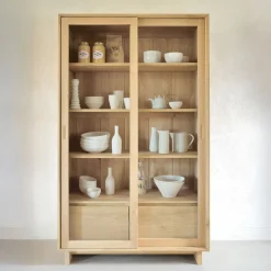 Hot Ethnicraft Vitrinekast Wave Geolied Eikenhout, 183 x 110cm