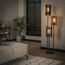 Outlet LifestyleFurn Vloerlamp Allyse 3-lamps, kleur Artic zwart