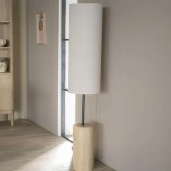 Discount By-Boo Vloerlamp Amara Travertin en Linnen, 145cm Natuurlijk