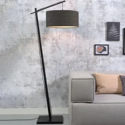 New GOOD&MOJO Vloerlamp Andes Zwart, Bamboe en Eco linnen