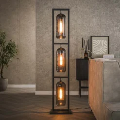 LifestyleFurn Vloerlamp Jaida kleur Smoke Artic zwart