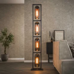 LifestyleFurn Vloerlamp Jaida kleur Smoke Artic zwart