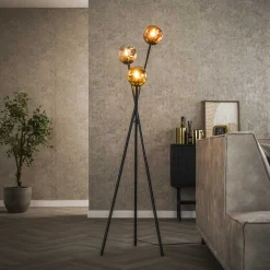 Best LifestyleFurn Vloerlamp Shahid Glas, 3-lamps Artic zwart