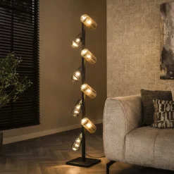 Sale LifestyleFurn Vloerlamp Tee 8-lamps, Mixed glas Artic zwart